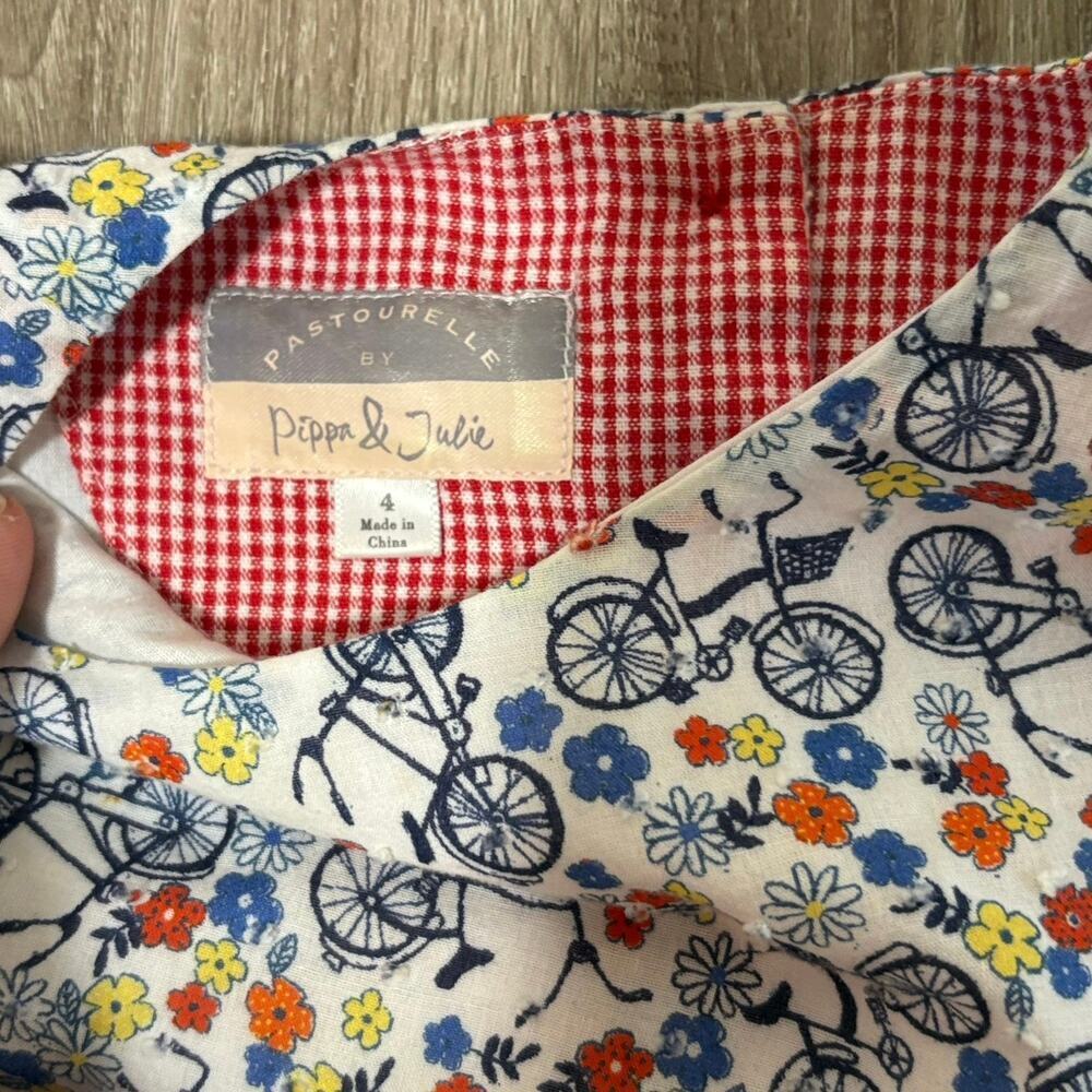 Pippa & Julie Bicycle Floral Dress Size 4 Whimsical Bike Print Gingham Bow​​ - Picture 7 of 11
